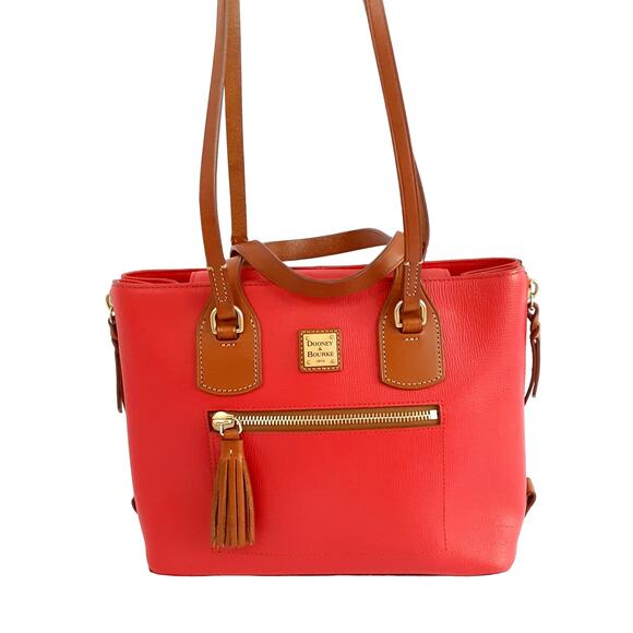 Dooney & Bourke Morgan Satchel Red Handbag Saffiano Leather Shoulder Bag Cognac - Picture 2 of 15